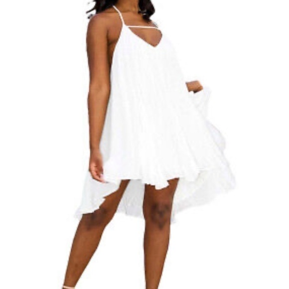 SLEEVELESS Halter chiffon dress. Backless Pleated lining. White. Medium. NWT - Picture 3 of 4